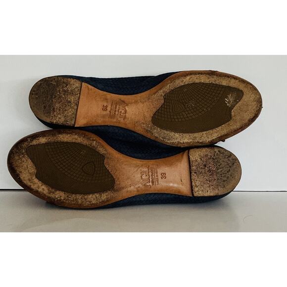 AGL Sz 9 Vero Cuoio Italian Gray Leather Toe Dble Bkl Blue Suede Braided Flats - Picture 6 of 7